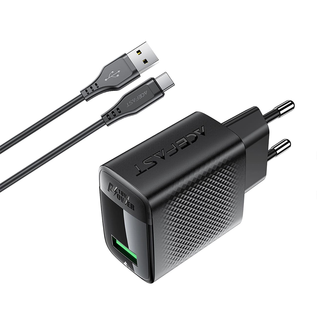 Incarcator Retea Cu Cablu USB-C Acefast A90, 18W, 3A, 1 x USB-A, Negru