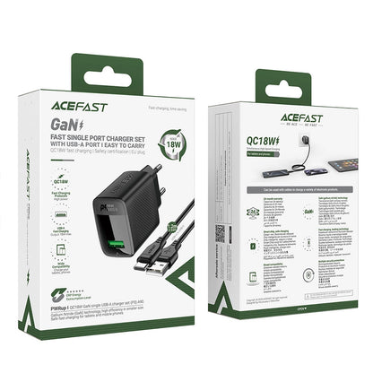Incarcator Retea Cu Cablu USB-C Acefast A90, 18W, 3A, 1 x USB-A, Negru