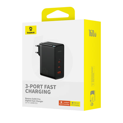 Incarcator Retea Cu Cablu USB-C Baseus GaN5 Pro, 160W, 5A, 1 x USB-A - 2 x USB-C, Negru P10110825113-00
