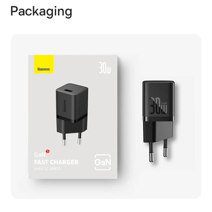 Incarcator Retea Cu Cablu USB-C Baseus GaN Mini 1C, 30W, 3A, 1 x USB-C, Albastru P10110902313-00