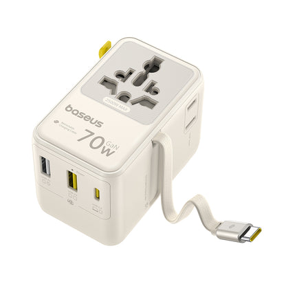 Incarcator Retea Cu Cablu USB-C Baseus Travel EnerCore CG11, 70W, 2 x Priza - 1 x USB-C - 2 x USB-A, Alb E0307E01