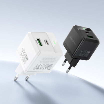 Incarcator Retea Cu Cablu USB-C Borofone BN19 Intenso, 20W, 3A, 1 x USB-A - 1 x USB-C, Alb