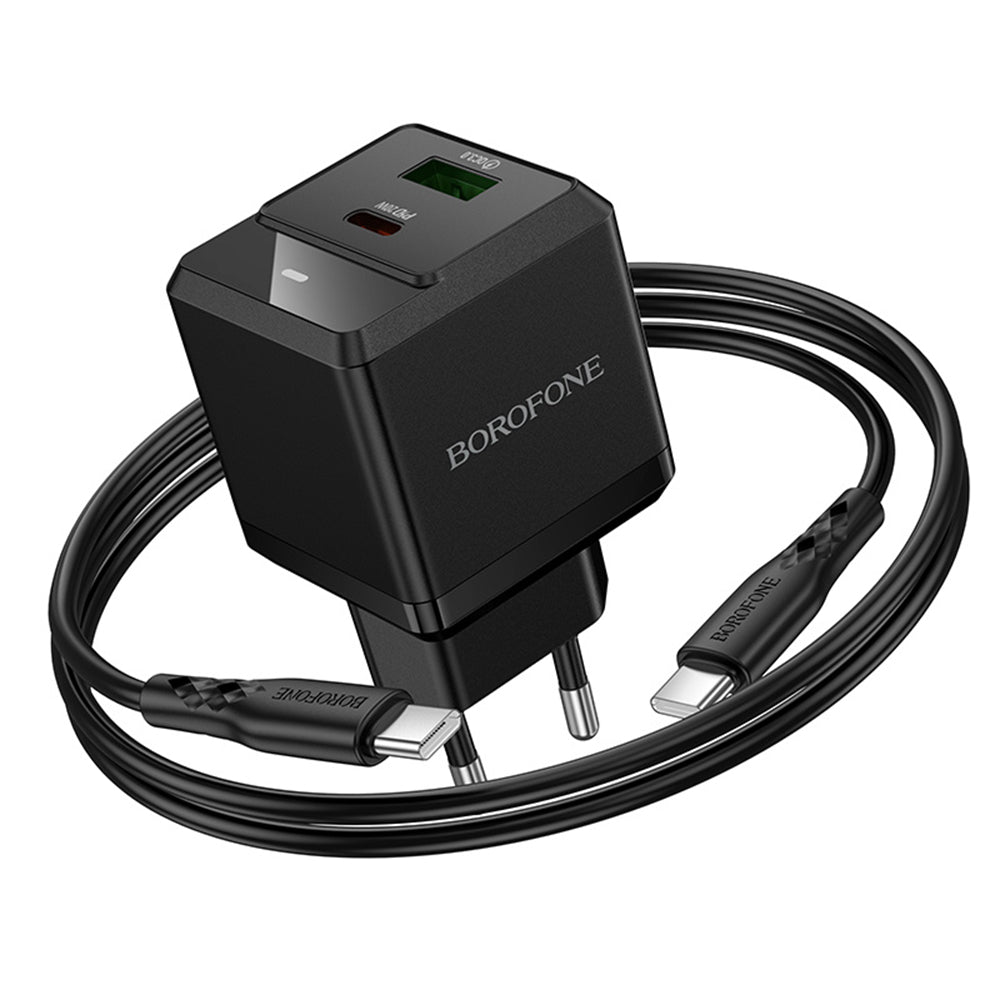 Incarcator Retea Cu Cablu USB-C Borofone BN19 Intenso, 20W, 3A, 1 x USB-A - 1 x USB-C, Negru