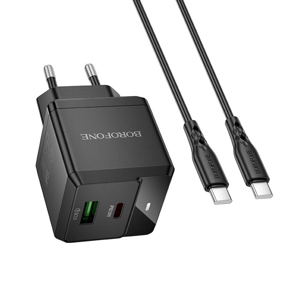 Incarcator Retea Cu Cablu USB-C Borofone BN19 Intenso, 20W, 3A, 1 x USB-A - 1 x USB-C, Negru