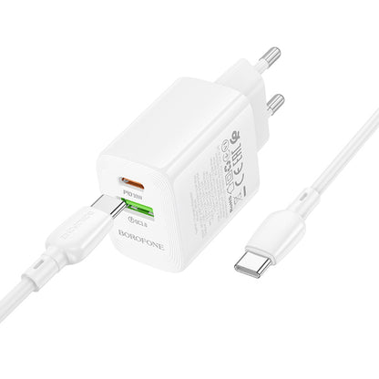 Incarcator Retea Cu Cablu USB-C Borofone BN29 Fuente, 30W, 3A, 1 x USB-A - 1 x USB-C, Alb