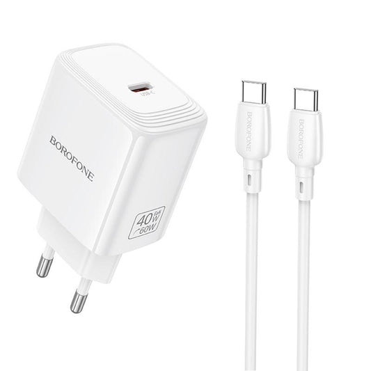 Incarcator Retea Cu Cablu USB-C Borofone BN33 Fuente, 40W, 1 x USB-C, Alb