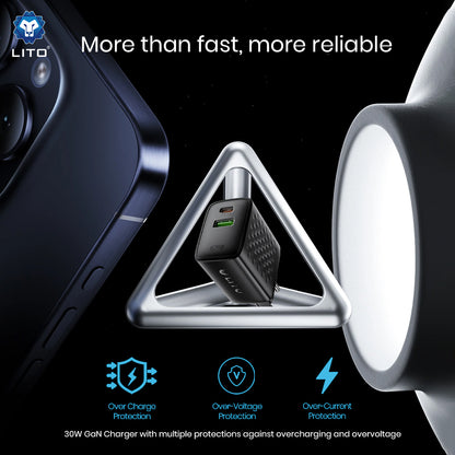 Incarcator Retea Cu Cablu USB-C Lito LC19T, 30W, 3A, 1 x USB-A - 1 x USB-C, Negru