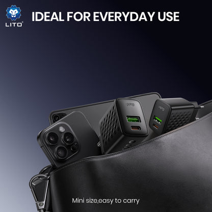 Incarcator Retea Cu Cablu USB-C Lito LC19T, 30W, 3A, 1 x USB-A - 1 x USB-C, Negru