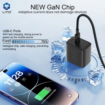 Incarcator Retea Cu Cablu USB-C Lito LC20T, 45W, 3A, 1 x USB-C, Negru