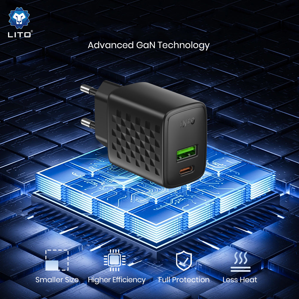 Incarcator Retea Cu Cablu USB-C Lito LC24T, 65W, 3.25A, 1 x USB-A - 1 x USB-C, Negru
