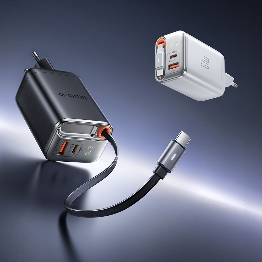 Incarcator Retea Cu Cablu USB-C McDodo CH-4103 FreeGo Display, 67W, 3.35A, 1 x USB-A - 1 x USB-C, Alb