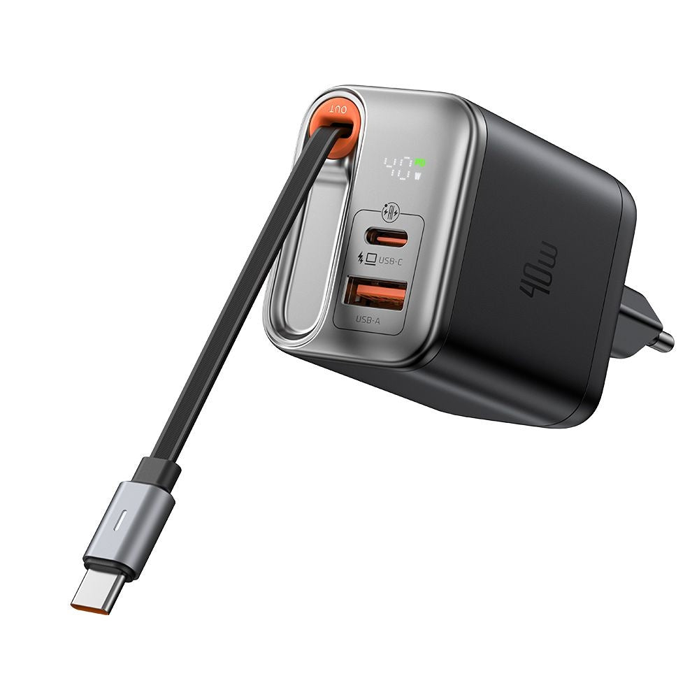 Incarcator Retea Cu Cablu USB-C McDodo CH-4281 FreeGo Display, 40W, 3A, 1 x USB-A - 1 x USB-C, Negru