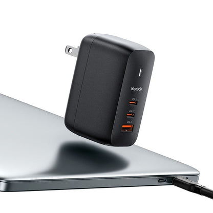 Incarcator Retea Cu Cablu USB-C McDodo CH-8442 Mecha Travel, 65W, 5A, 1 x USB-A - 2 x USB-C, Negru