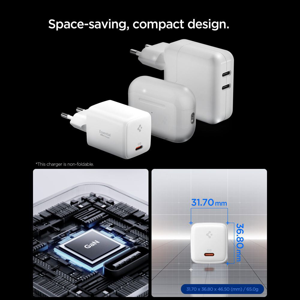 Incarcator Retea Cu Cablu USB-C Spigen EE451EU Essential, 45W, 3A, 1 x USB-C, Alb ACH09473