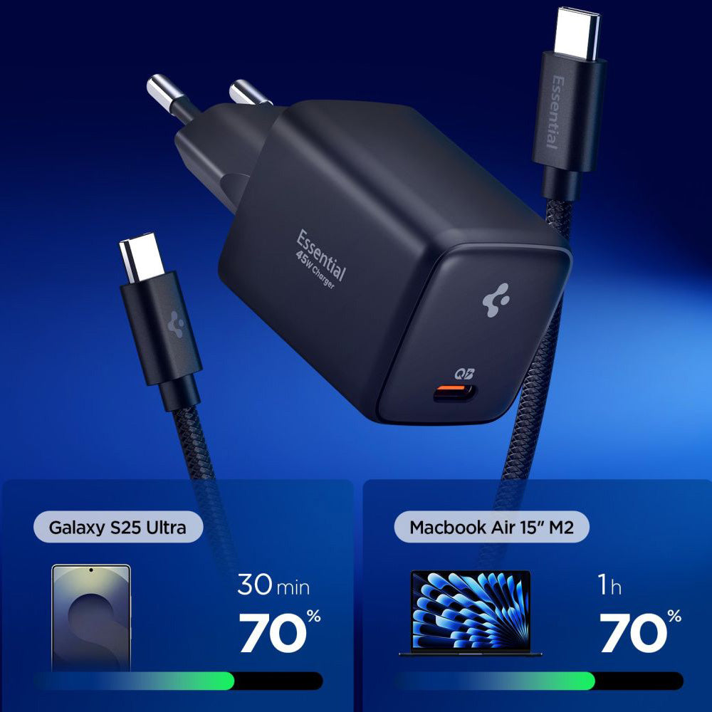 Incarcator Retea Cu Cablu USB-C Spigen EE451EU Essential, 45W, 3A, 1 x USB-C, Negru ACH09474