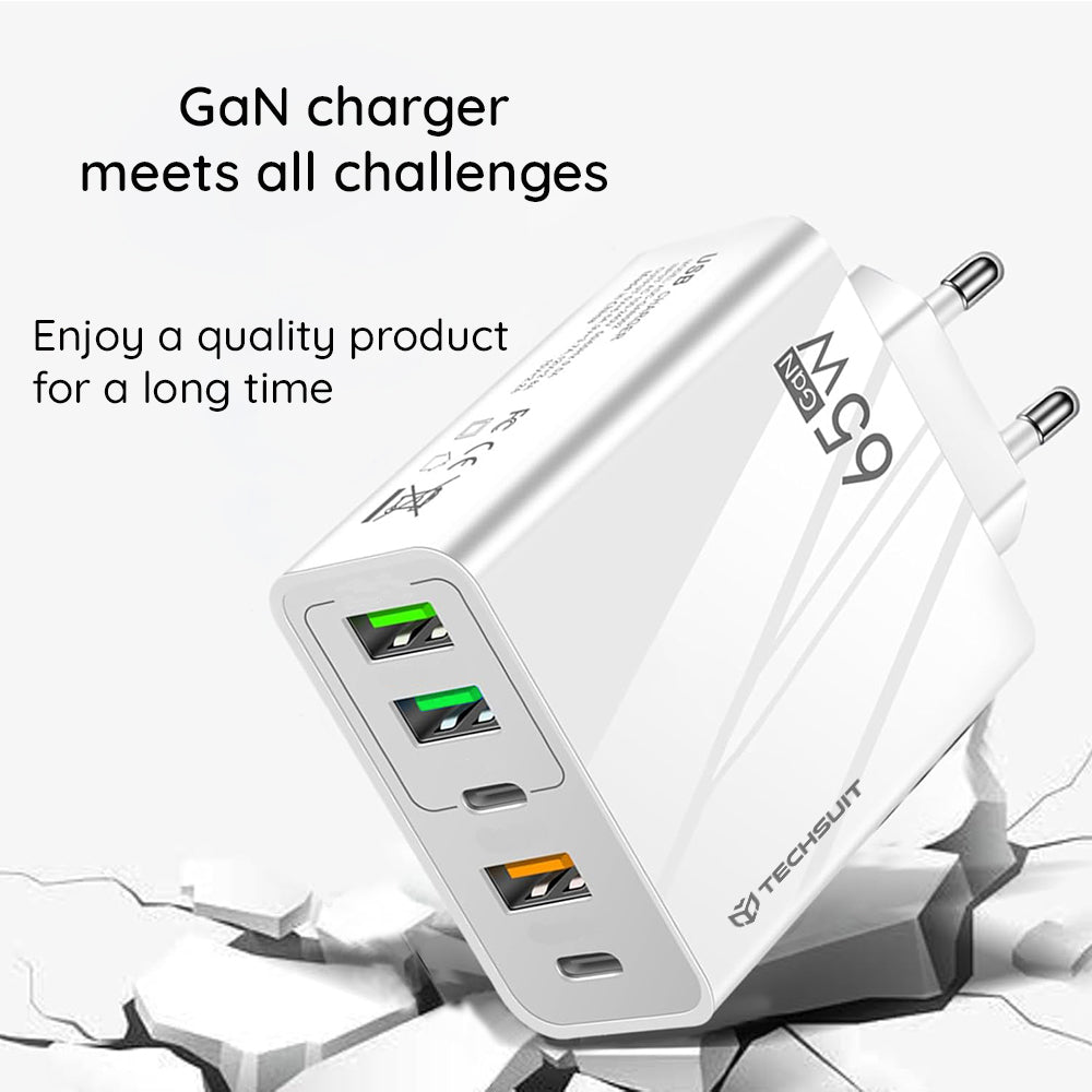 Incarcator Retea Cu Cablu USB-C Techsuit CHC2 PentaXPower, 20W, 3A, 3 x USB-A - 2 x USB-C, Alb