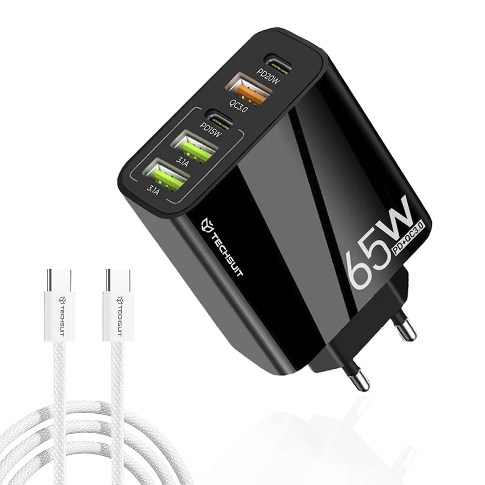 Incarcator Retea Cu Cablu USB-C Techsuit CHC2 PentaXPower, 20W, 3A, 3 x USB-A - 2 x USB-C, Negru