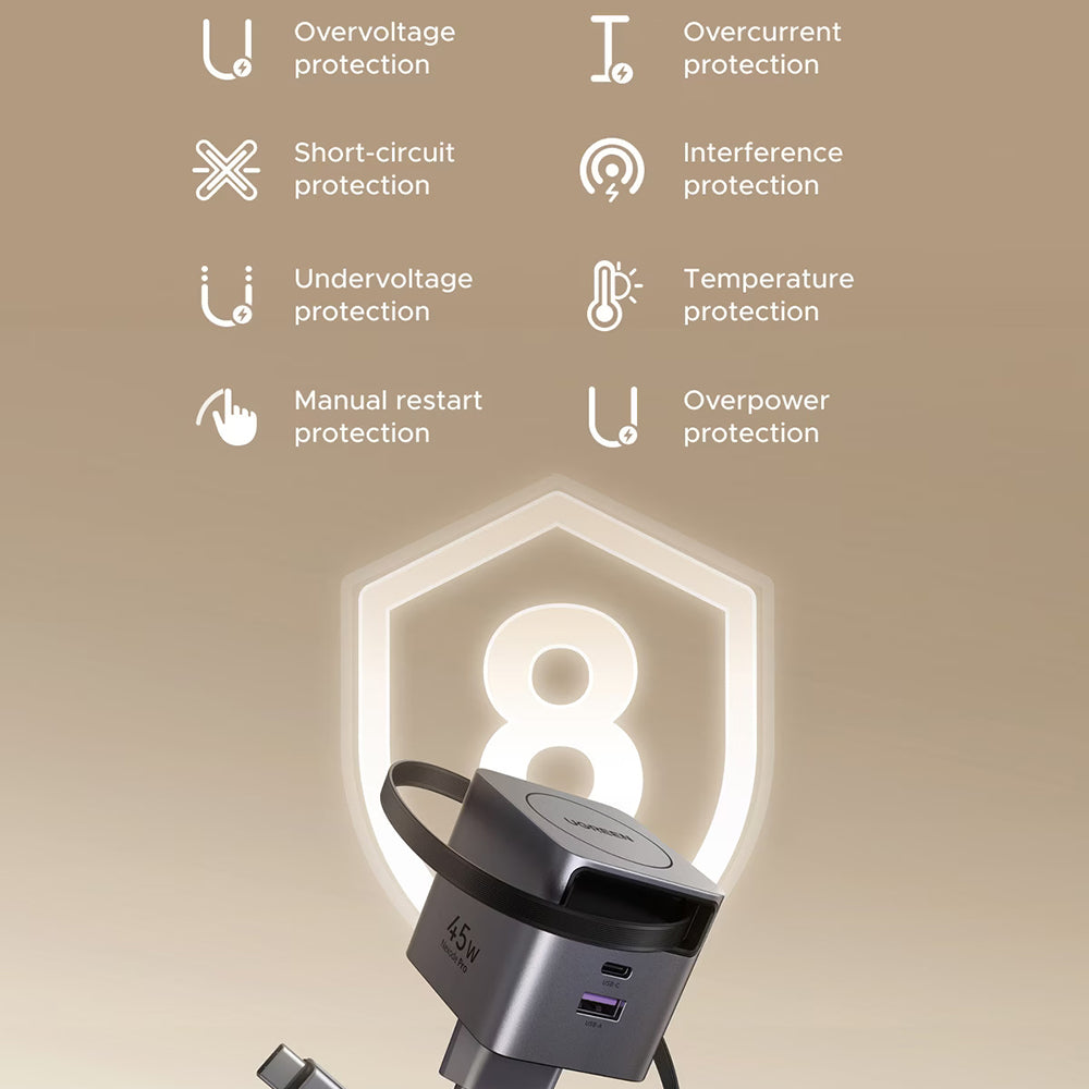 Incarcator Retea Cu Cablu USB-C UGREEN X614, 45W, 3A, 1 x USB-A - 1 x USB-C, Gri