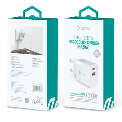 Incarcator Retea DEVIA RLC-389, 30W, 3A, 1 x USB-A - 1 x USB-C, Alb