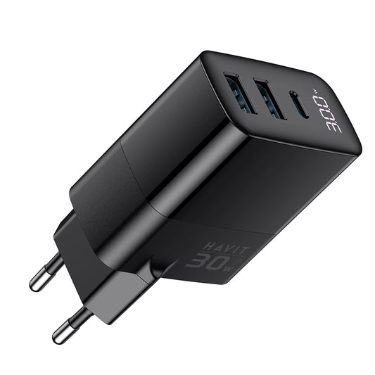 Incarcator Retea HAVIT UCLE001, 30W, 3A, 2 x USB-A - 1 x USB-C, Negru