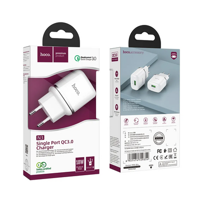 Incarcator Retea HOCO N3, 18W, 3A, 1 x USB-A, Alb