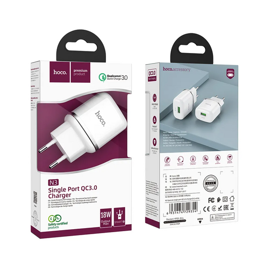 Incarcator Retea HOCO N3, 18W, 3A, 1 x USB-A, Alb