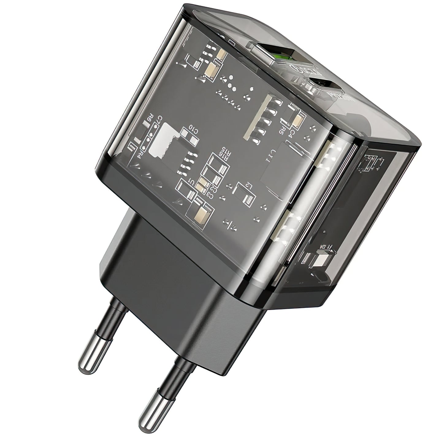 Incarcator Retea HOCO N34, 20W, 3A, 1 x USB-A - 1 x USB-C, Transparent