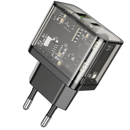 Incarcator Retea HOCO N34, 20W, 3A, 1 x USB-A - 1 x USB-C, Transparent