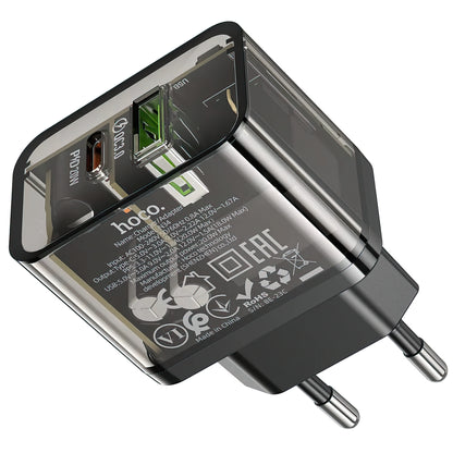 Incarcator Retea HOCO N34, 20W, 3A, 1 x USB-A - 1 x USB-C, Transparent