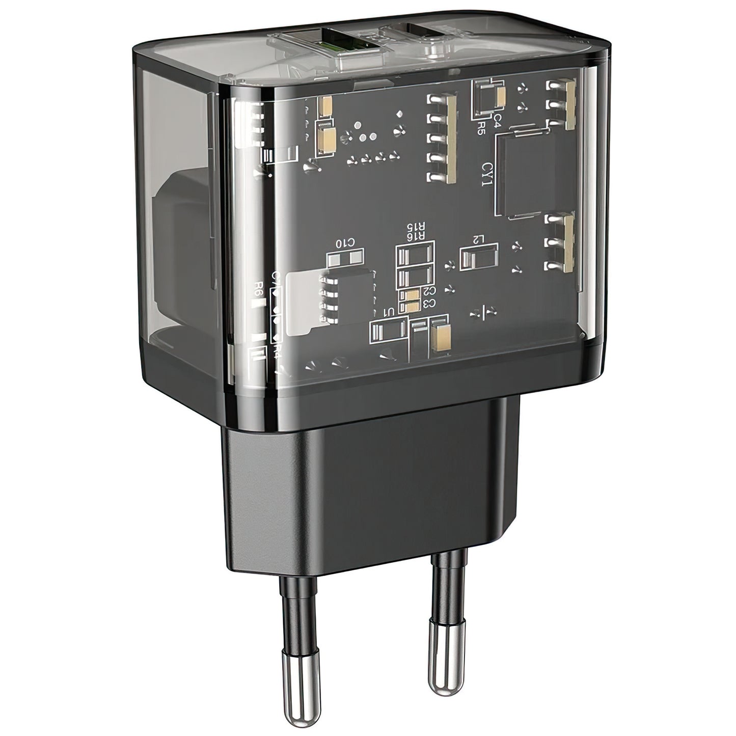 Incarcator Retea HOCO N34, 20W, 3A, 1 x USB-A - 1 x USB-C, Transparent