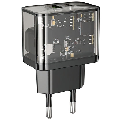 Incarcator Retea HOCO N34, 20W, 3A, 1 x USB-A - 1 x USB-C, Transparent