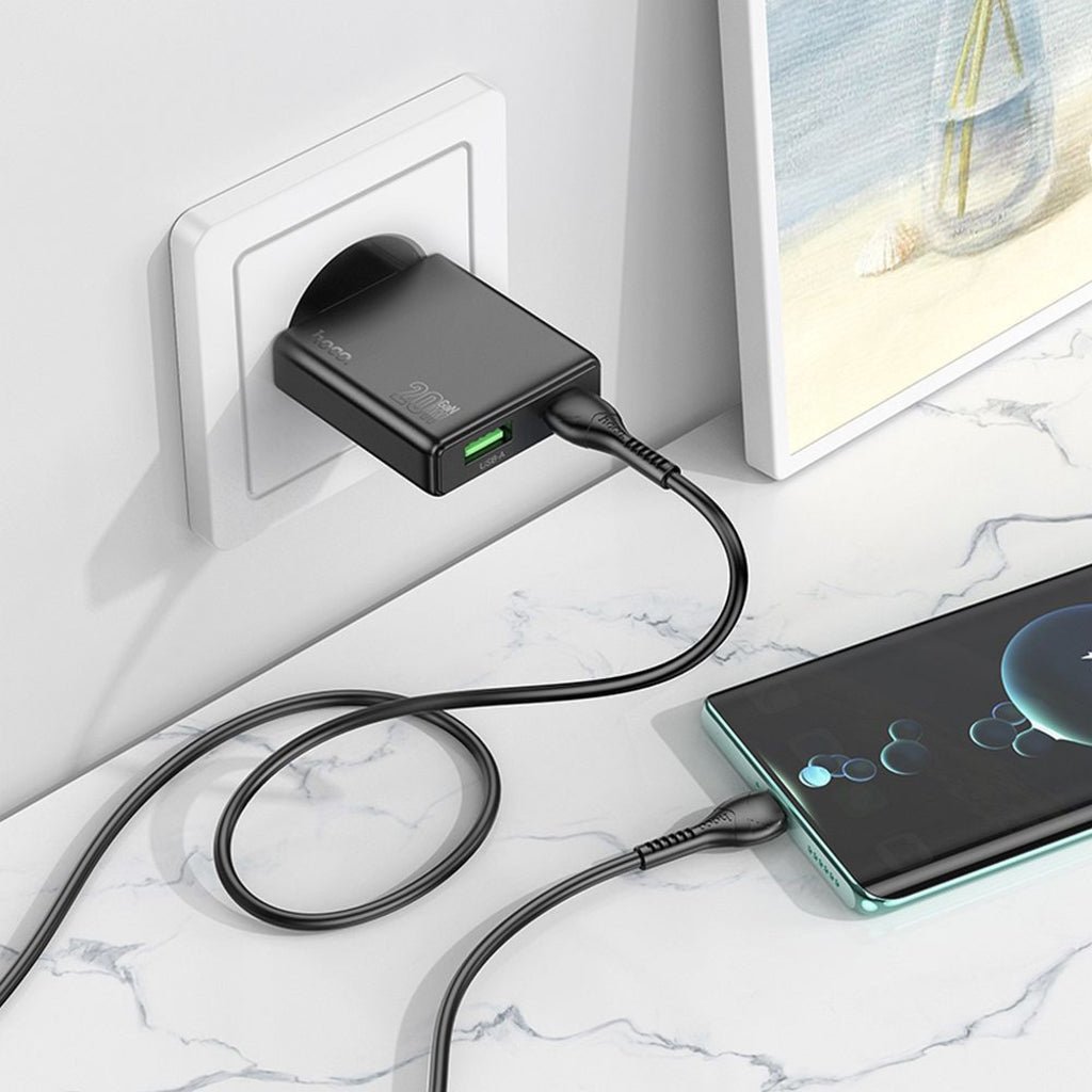 Incarcator Retea HOCO N38, 20W, 3A, 1 x USB-A - 1 x USB-C, Negru