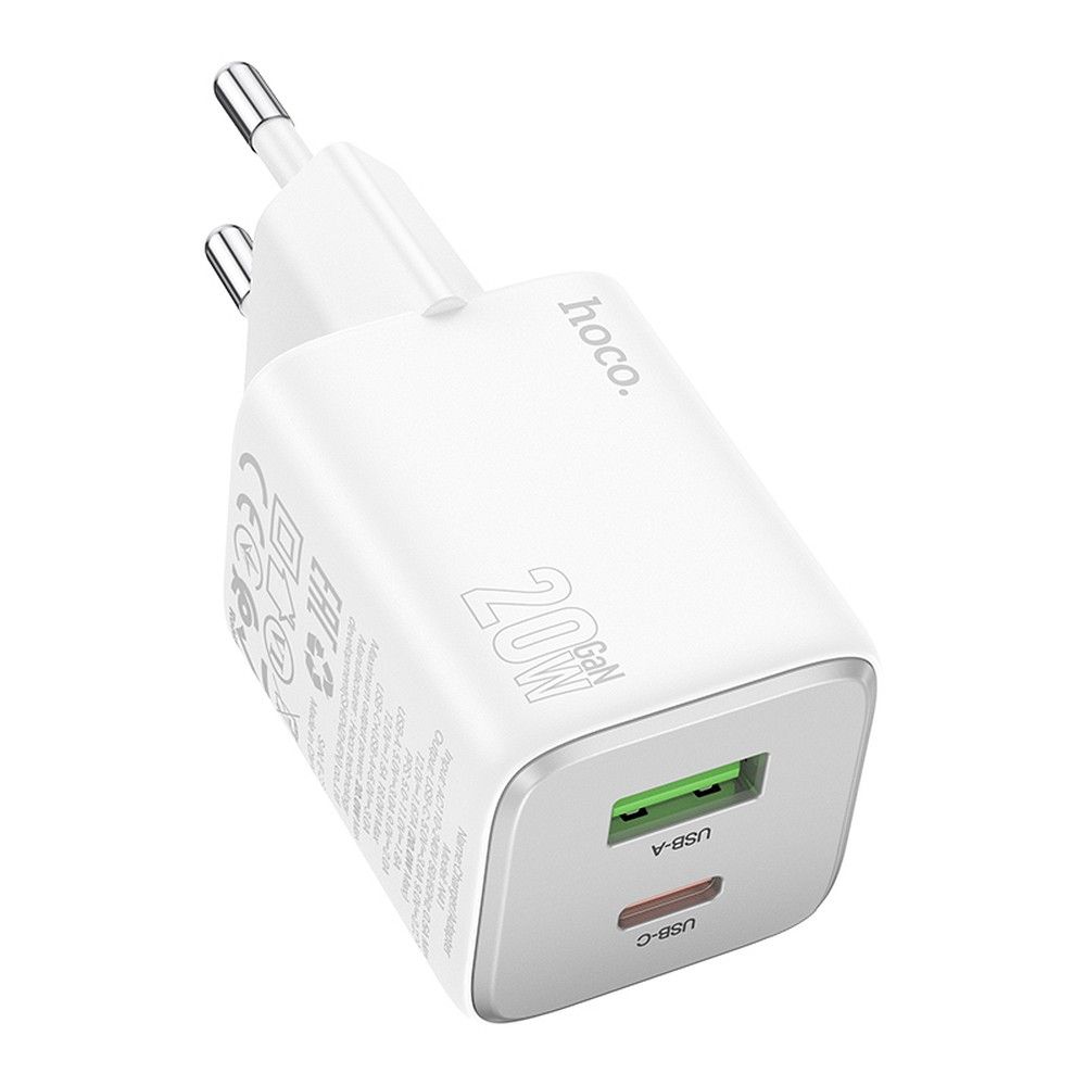 Incarcator Retea HOCO N41, 20W, 3A, 1 x USB-A - 1 x USB-C, Alb