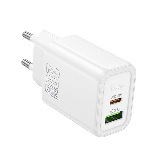 Incarcator Retea HOCO N61, 20W, 3A, 1 x USB-A - 1 x USB-C, Alb
