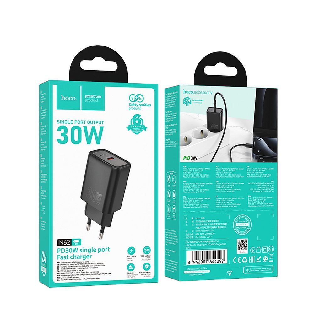 Incarcator Retea HOCO N62, 30W, 3A, 1 x USB-C, Negru