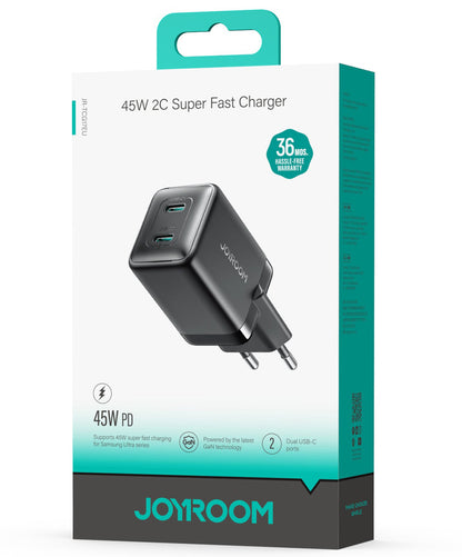 Incarcator Retea Joyroom JR-TCG17, 45W, 3A, 2 x USB-C, Negru