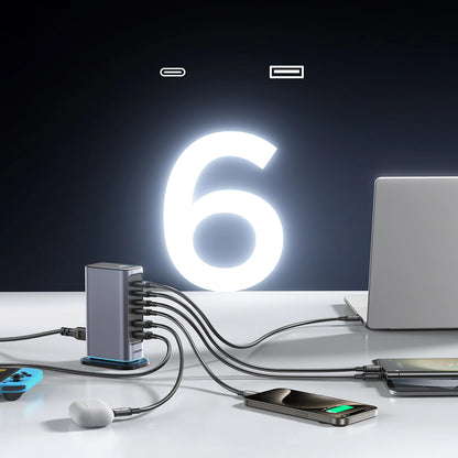 Incarcator Statie Joyroom JR-TCM02, 65W, 3.25A, 2 x USB-A - 4 x USB-C, Gri