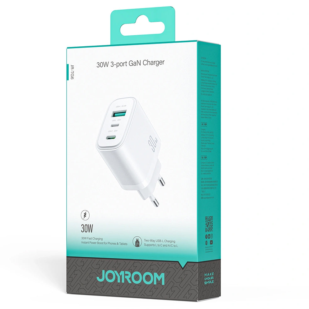 Incarcator Retea Joyroom JR-TG6, 30W, 3A, 1 x Lightning - 1 x USB-A - 1 x USB-C, Alb
