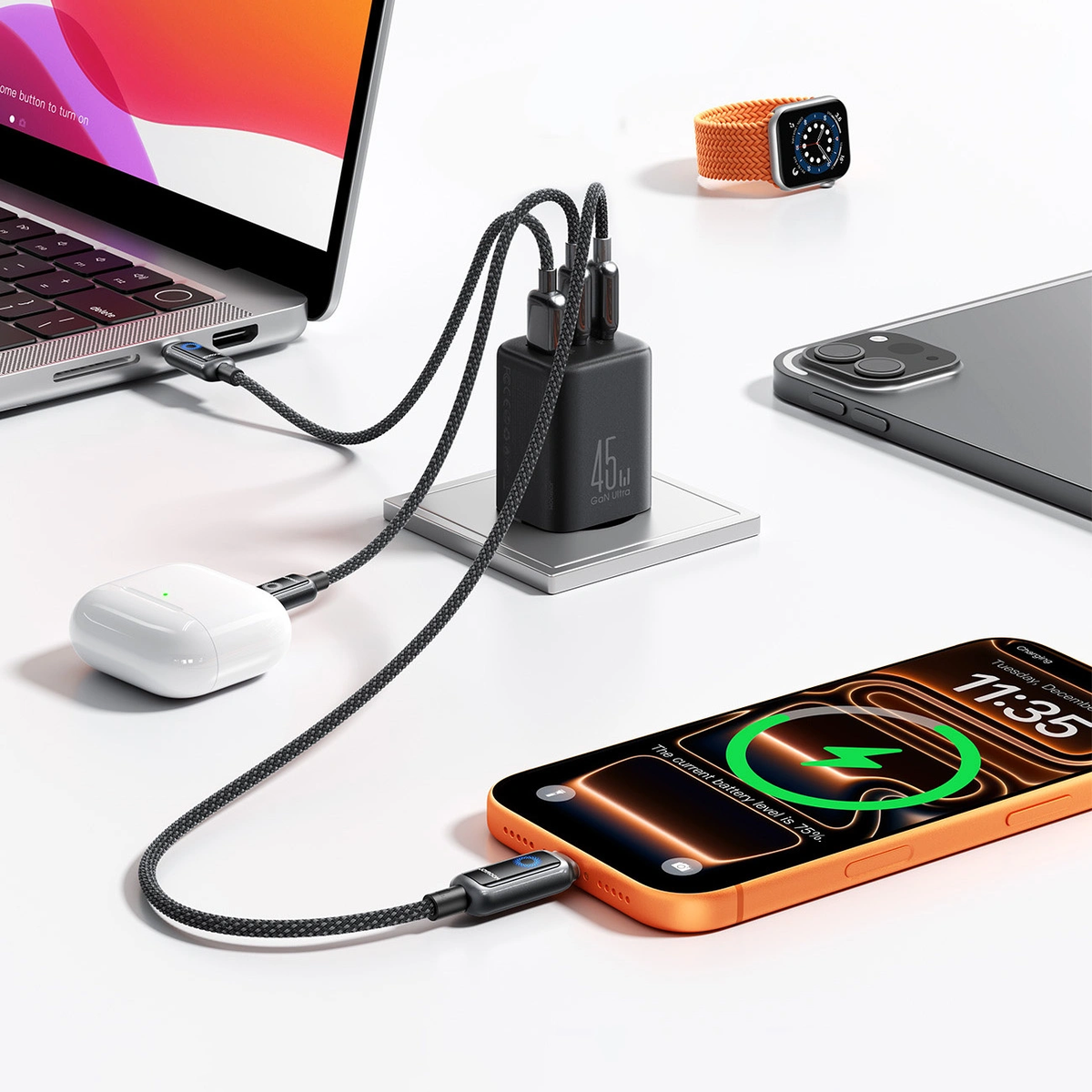 Incarcator Retea Joyroom JR-TO1, 45W, 3A, 1 x Lightning - 1 x USB-A - 1 x USB-C, Negru