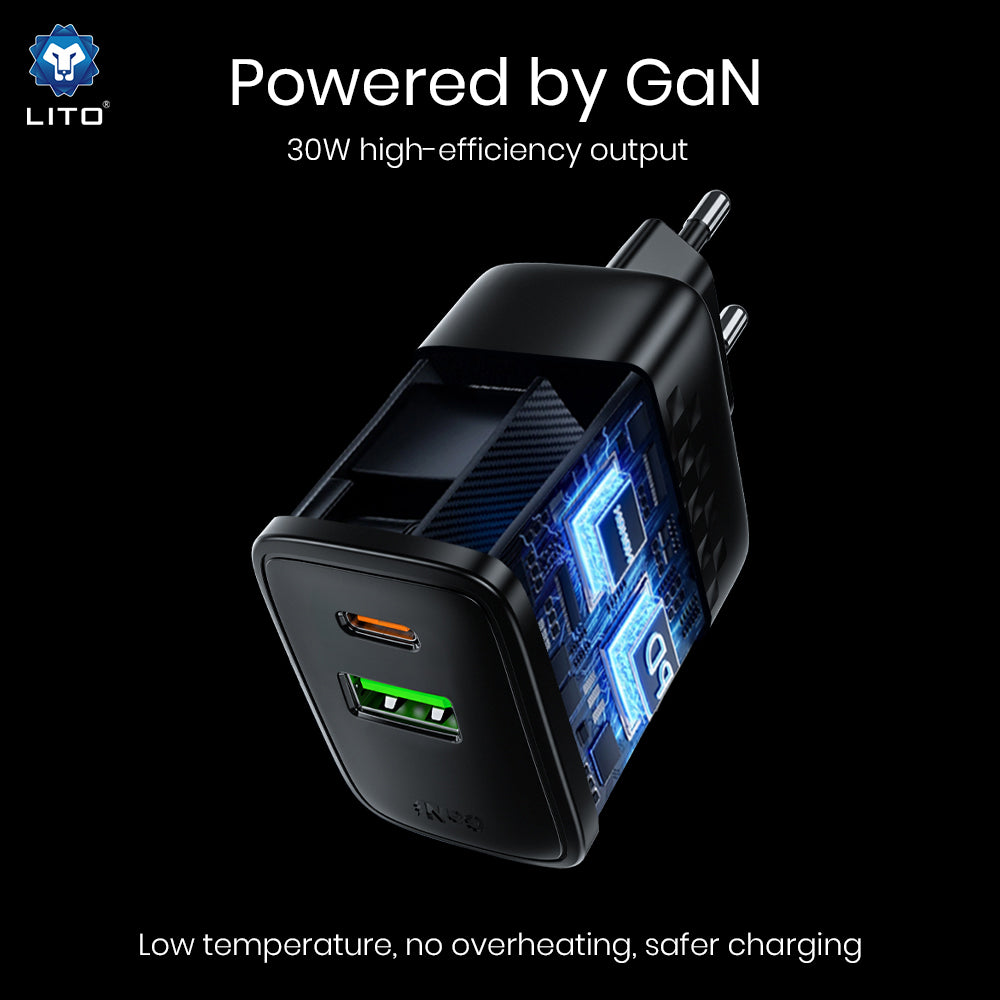 Incarcator Retea Lito LC19, 30W, 3A, 1 x USB-A - 1 x USB-C, Negru