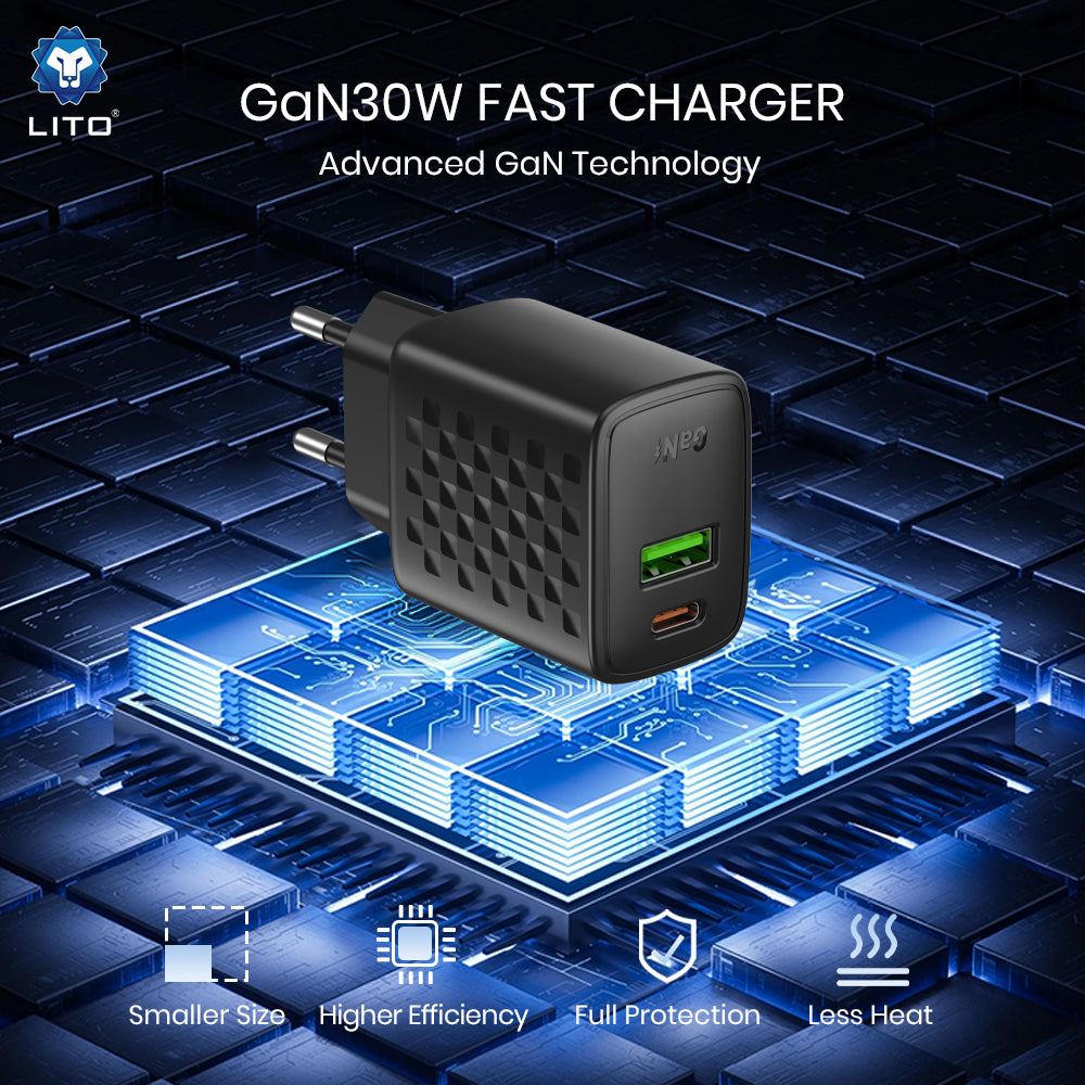 Incarcator Retea Lito LC19, 30W, 3A, 1 x USB-A - 1 x USB-C, Negru