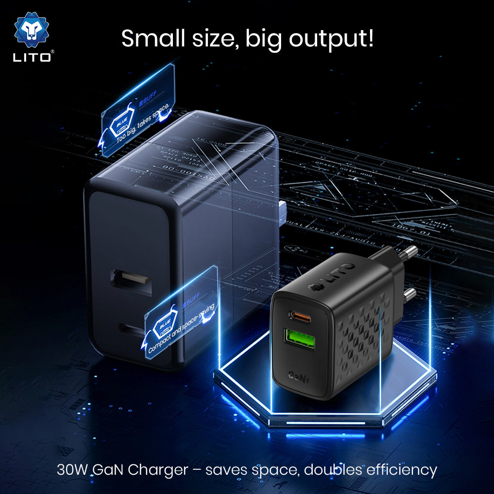 Incarcator Retea Lito LC19, 30W, 3A, 1 x USB-A - 1 x USB-C, Negru