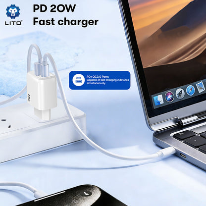 Incarcator Retea Lito LC28, 20W, 3A, 1 x USB-A - 1 x USB-C, Alb