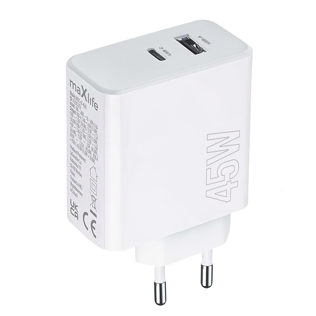 Incarcator Retea MaXlife MXTC-07-45AC, 45W, 3A, 1 x USB-A - 1 x USB-C, Alb