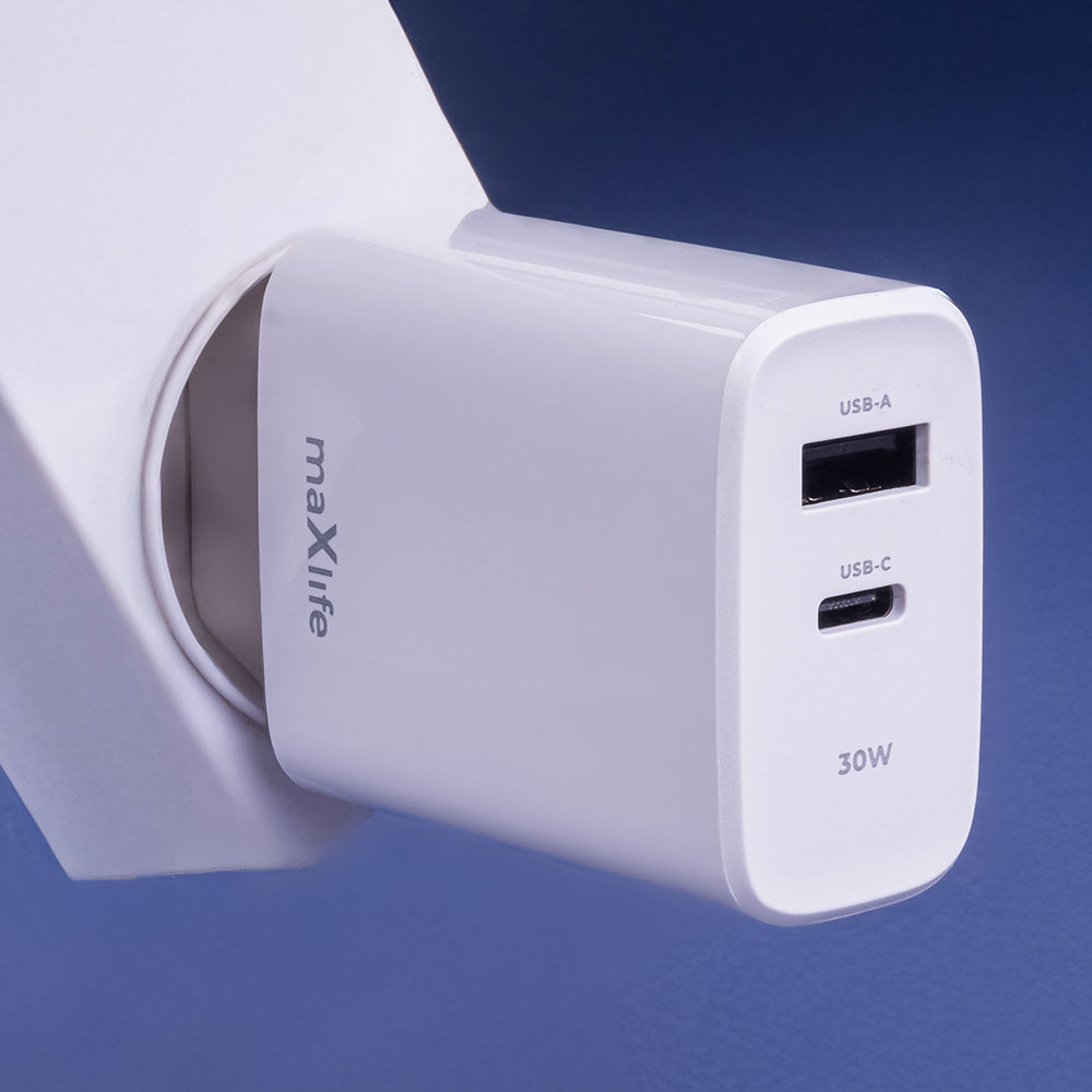 Incarcator Retea MaXlife MXTC-10-30AC, 30W, 3A, 1 x USB-A - 1 x USB-C, Alb