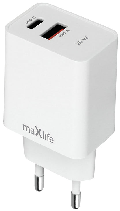 Incarcator Retea MaXlife MXTC-13-20AC, 20W, 3A, 1 x USB-A - 1 x USB-C, Alb