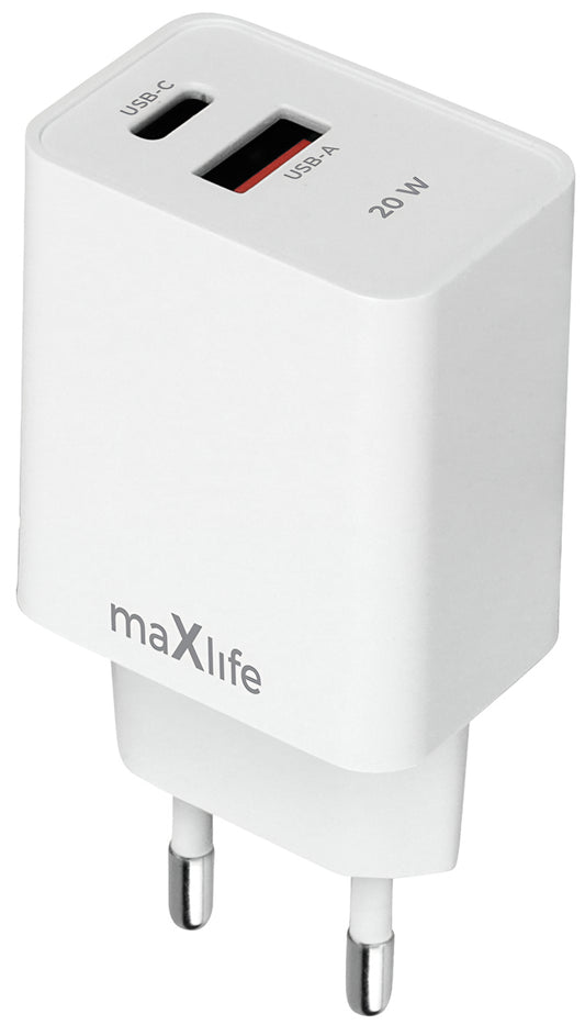 Incarcator Retea MaXlife MXTC-13-20AC, 20W, 3A, 1 x USB-A - 1 x USB-C, Alb