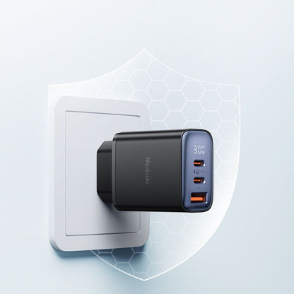 Incarcator Retea McDodo CH-2180 Display, 30W, 3A, 1 x USB-A - 2 x USB-C, Negru