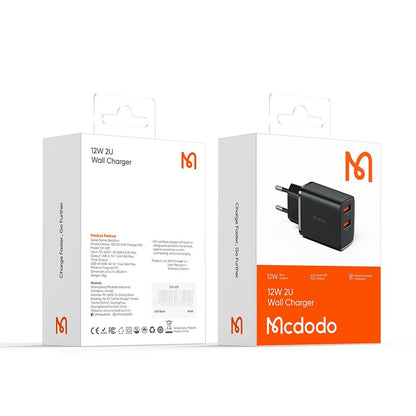Incarcator Retea McDodo CH-5070 Beryllium, 12W, 2.4A, 2 x USB-A, Negru