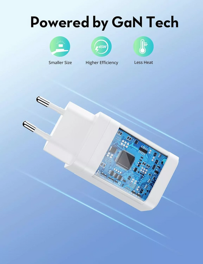 Incarcator Retea RavPower RP-PC171, 45W, 3A, 1 x USB-A - 1 x USB-C, Alb